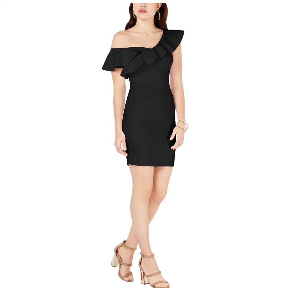 Guess “Farrah” Black Off the shoulder bodycon scuba mini dress